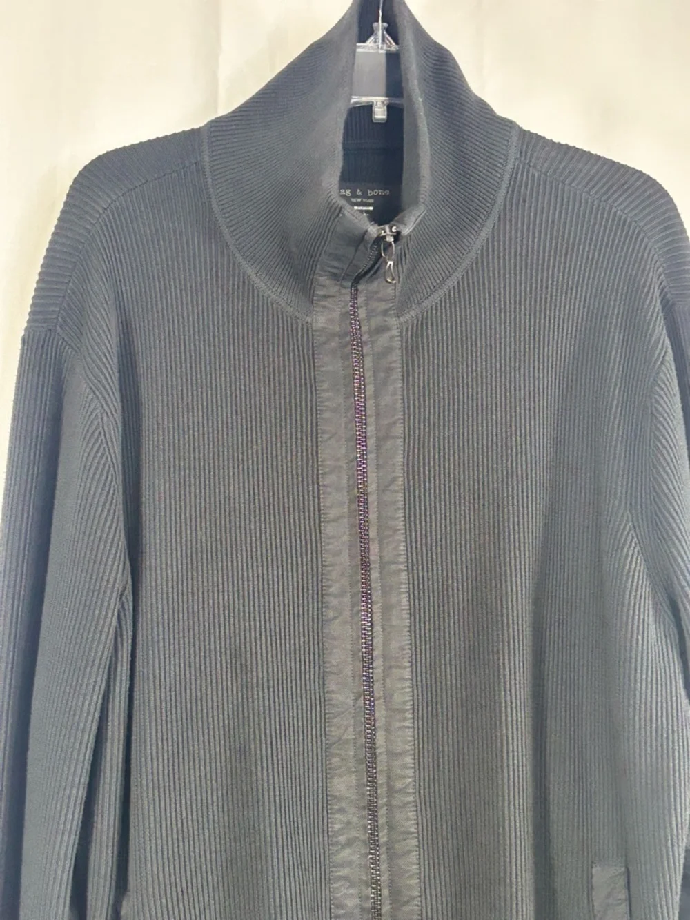EUC RAG&BONE Men's Black Full-Zip Oversized Ribbed Sweater Jacket Size L